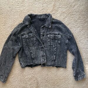 Women's Acid Wash Black Cropped Denim Jacket